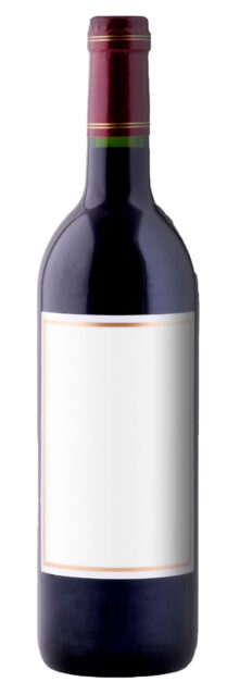 red bordeaux bottle with a blank label and red capsule